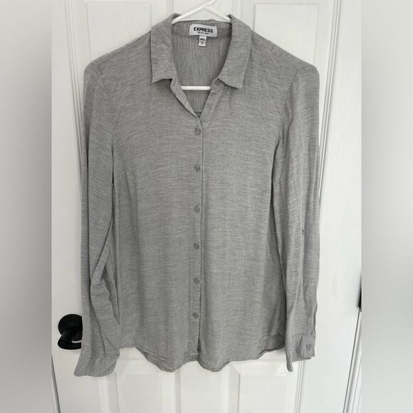Express The City Shirt Gray Button Down High Low Hem Women’s Size S - Picture 1 of 7